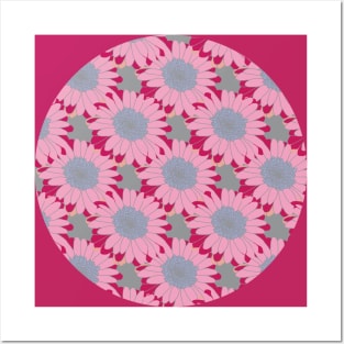 Mothers Day Pink Daisy Gerbera Floral Pattern Circle Posters and Art